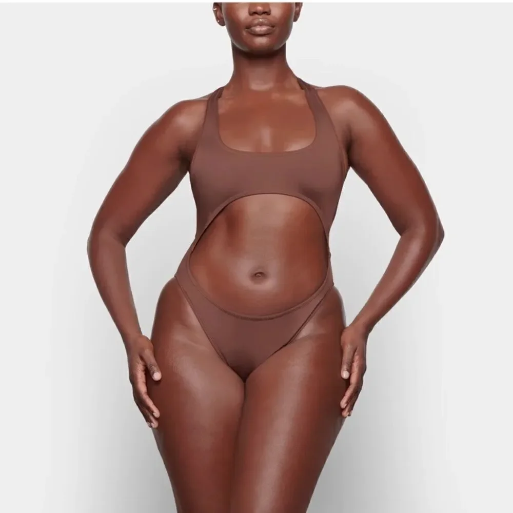 NWT SKIMS Swim Brown Monokini Cocoa One Piece Swimsuit